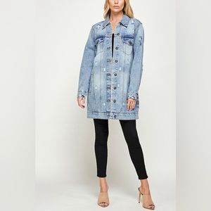 NWT Distress Denim Mid length Jacket size Large